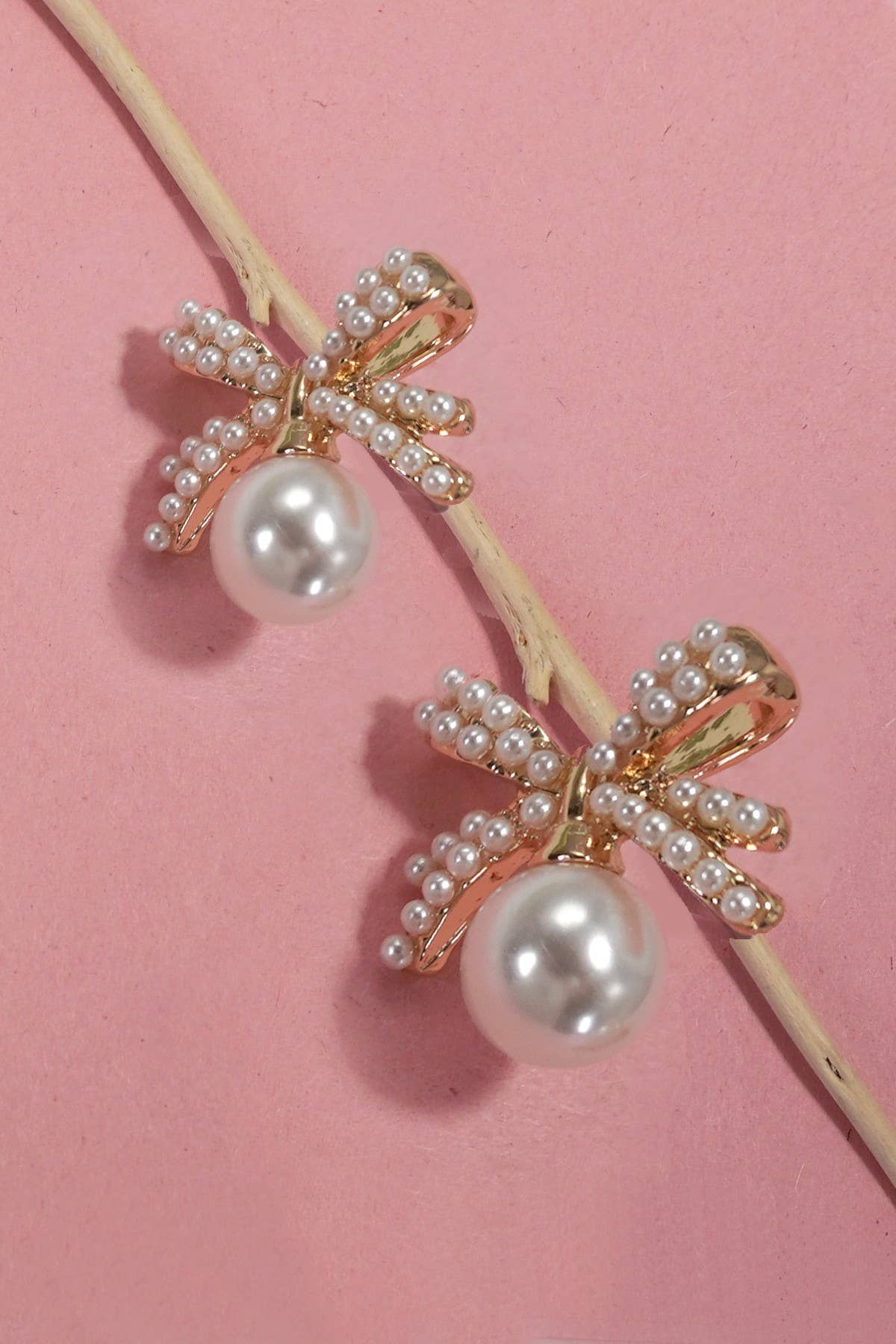 Bow Dangle Pearl Stud Earrings
