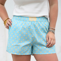 LULU MAC BOXER SHORT- LIGHT BLUE & BUTTER POLKA DOTS