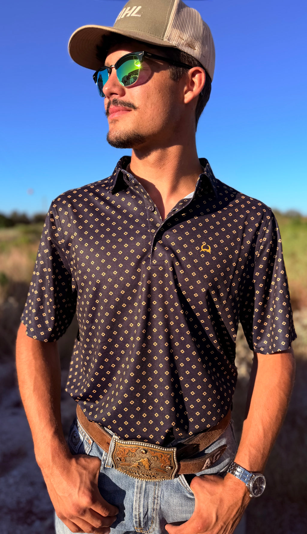 Cinch Men's Navy Diamond Print Polo