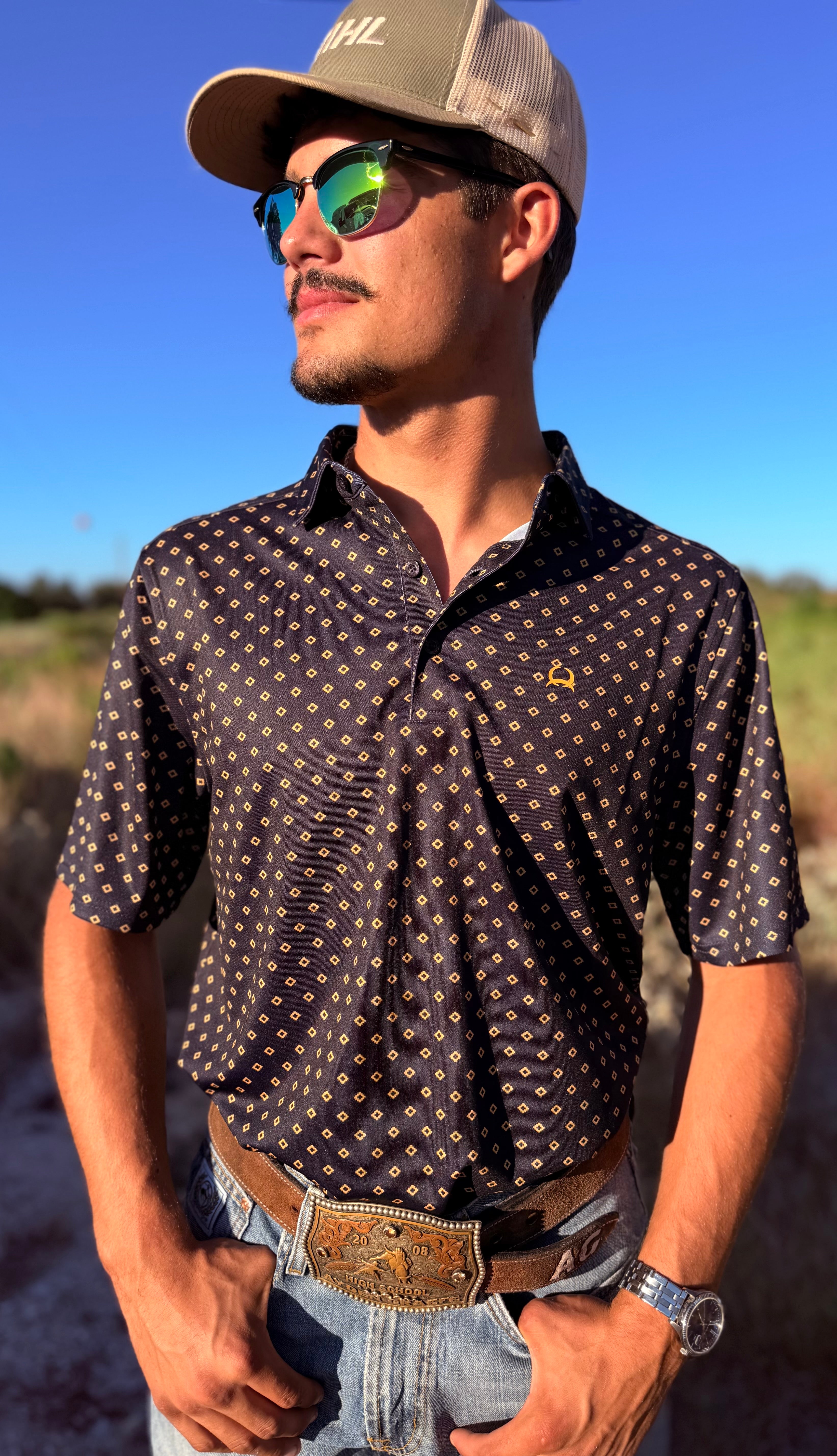 Cinch Men's Navy Diamond Print Polo
