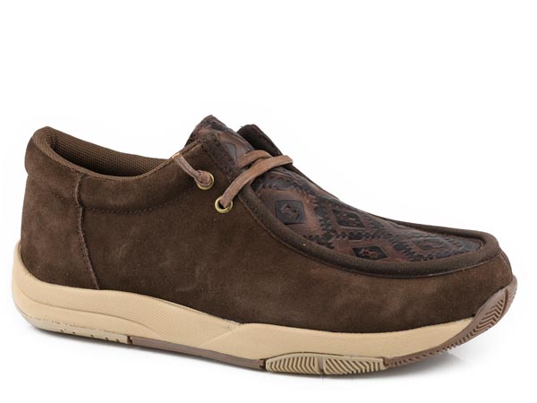 Roper Women's Lace Up Casual Aztec Moc Leather Brown Cowhide Suede/Aztec
