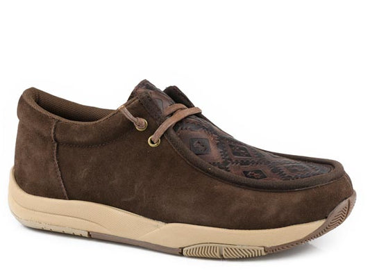 Roper Women's Lace Up Casual Aztec Moc Leather Brown Cowhide Suede/Aztec