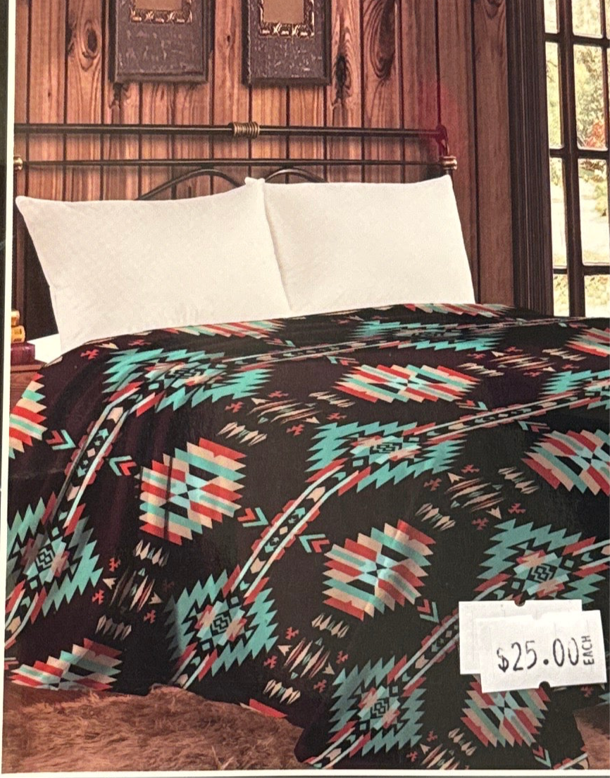 Red & Blue & Black Aztec Blanket - Twin Size