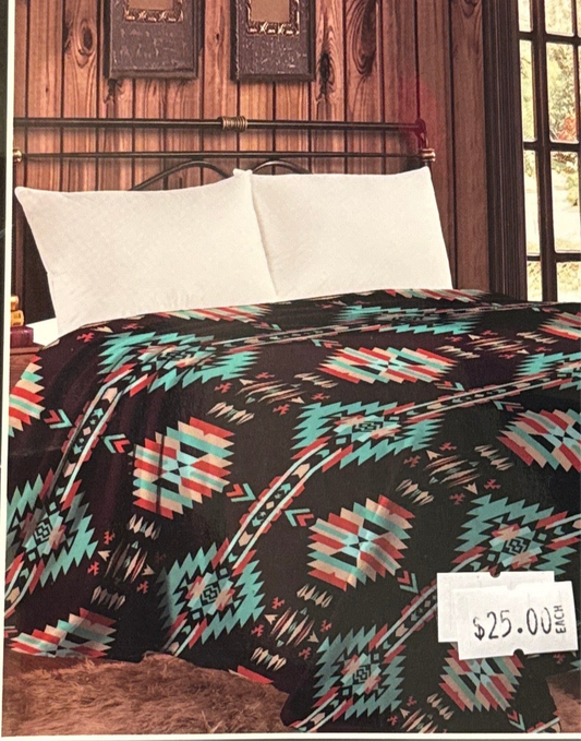 Red & Blue & Black Aztec Blanket - Twin Size