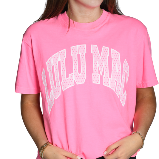 LULU MAC POLKA DOT NEON PINK TEE
