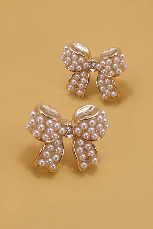Pearl Bow Stud Earrings