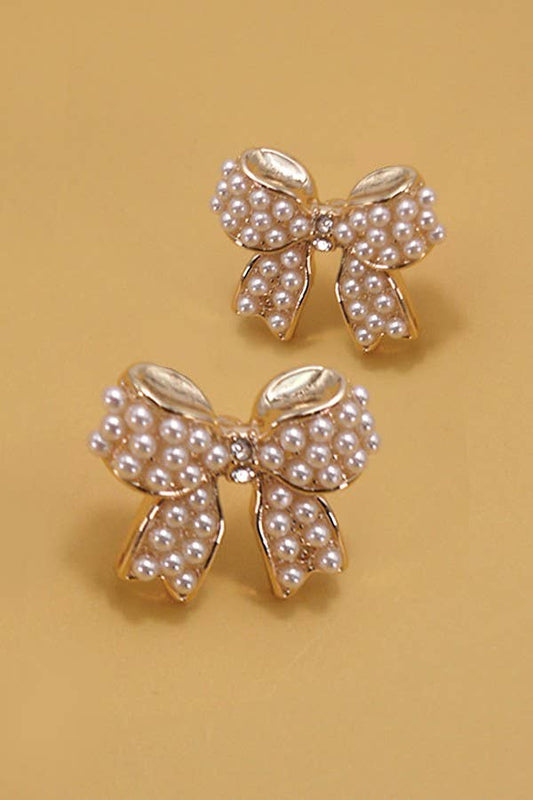 Pearl Bow Stud Earrings