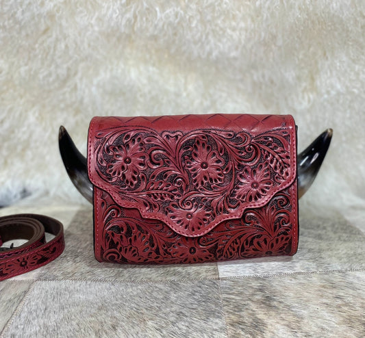 Salmon Tooled Leather Crossbody