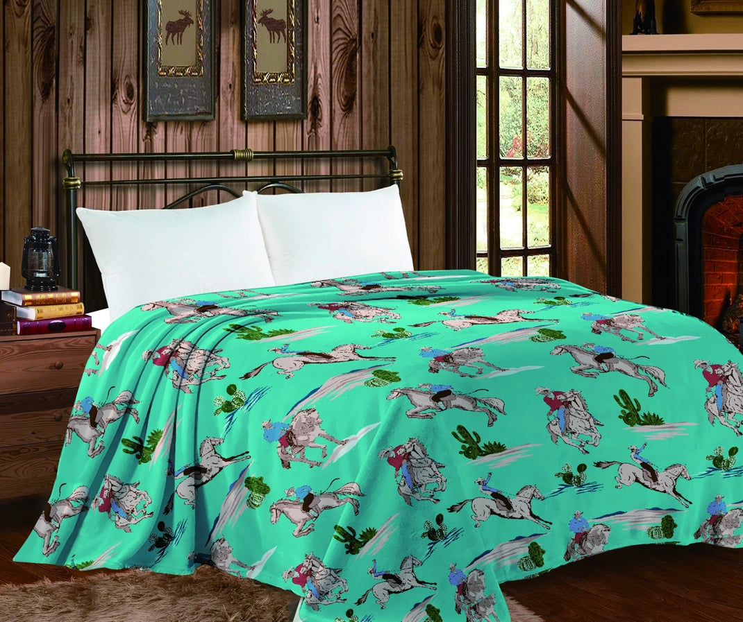 Blue Cowboy Blanket - Queen Size