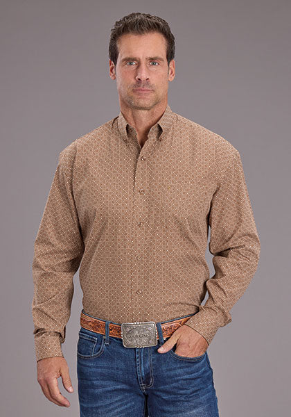 Stetson Men's Long Sleeve Brown Button Down- Spice Mosaic