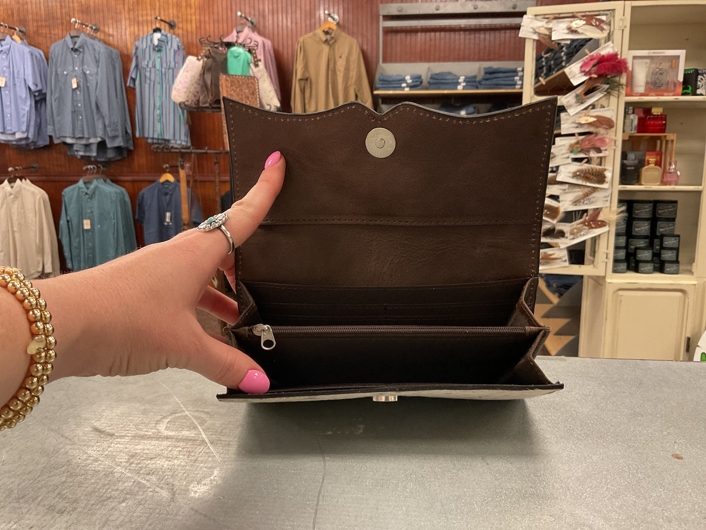 Turquoise Stone Cowhide Wallet