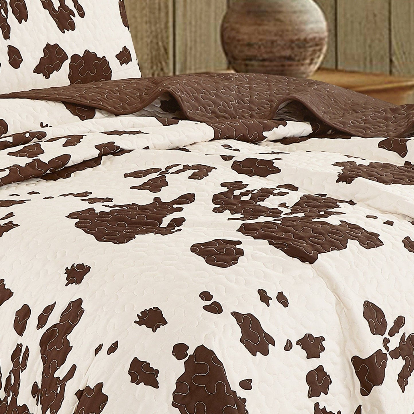 Rustic Cowhide Brown Bedspread Quilt - 3 Piece Set