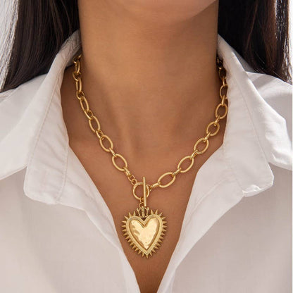 Spiked Heart Chucky Chain Toggle Necklace