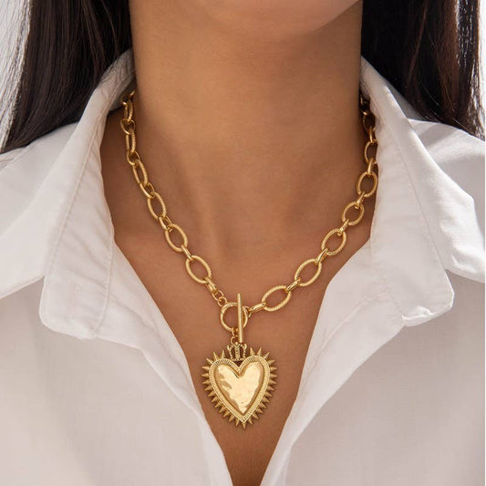 Spiked Heart Chucky Chain Toggle Necklace