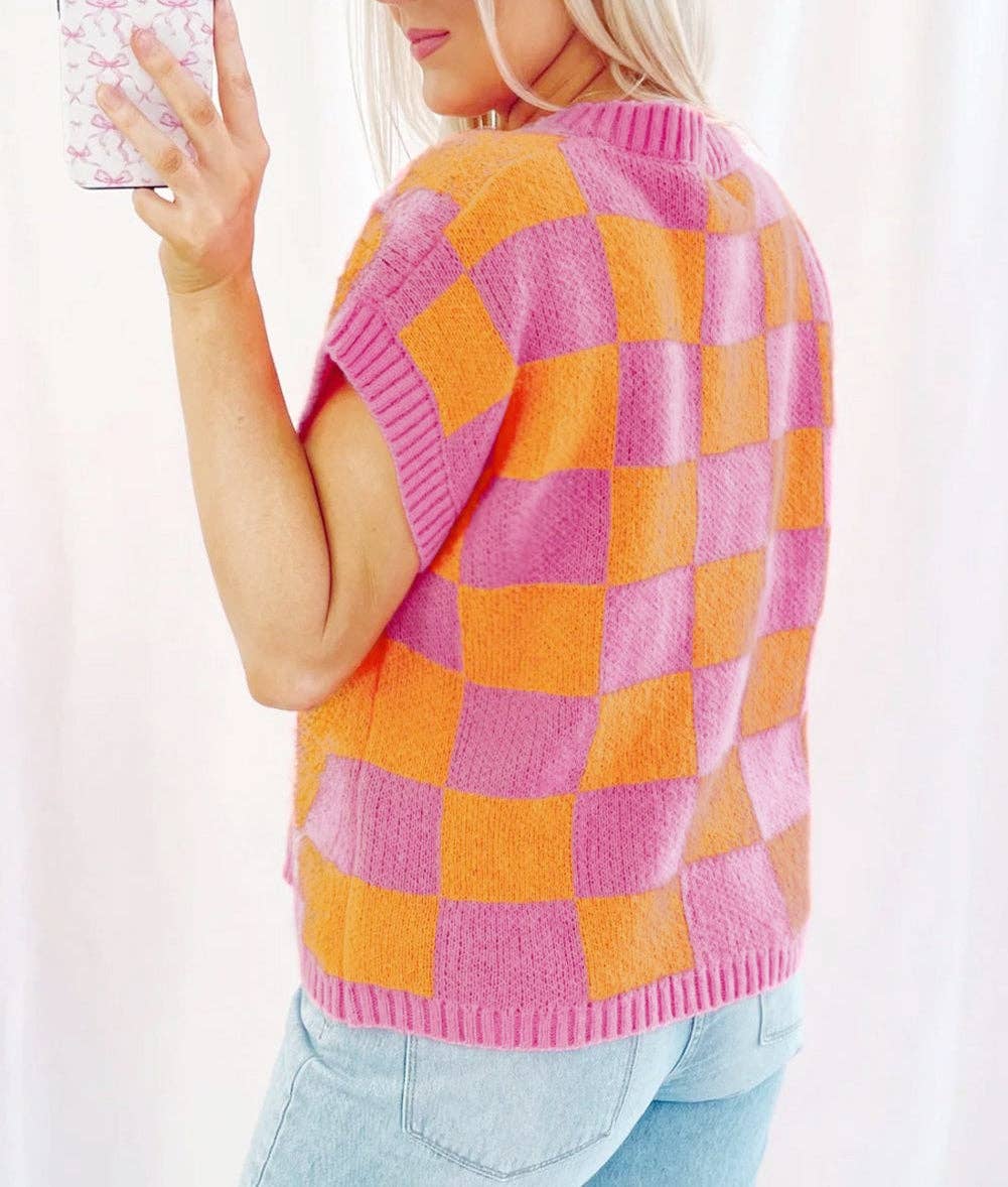 Colorblock Pattern Ribbed Trim Sweater Tank Top
