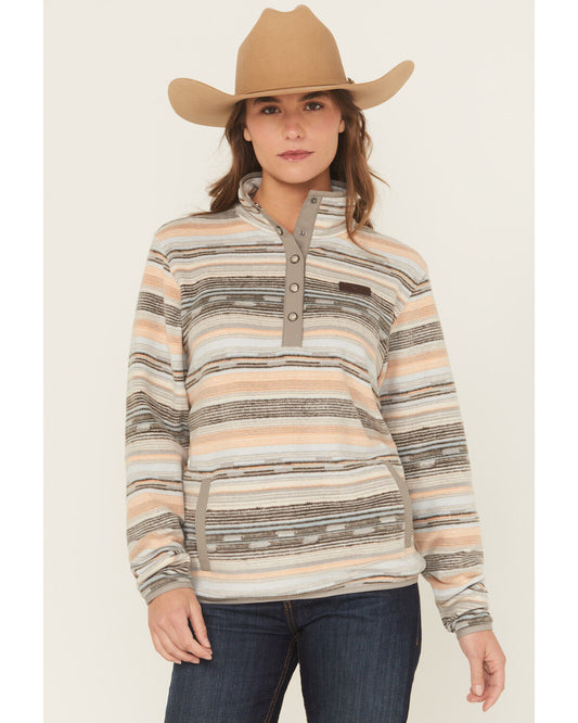 Cinch Women's Striped Print Polar Fleece Snap Pullover