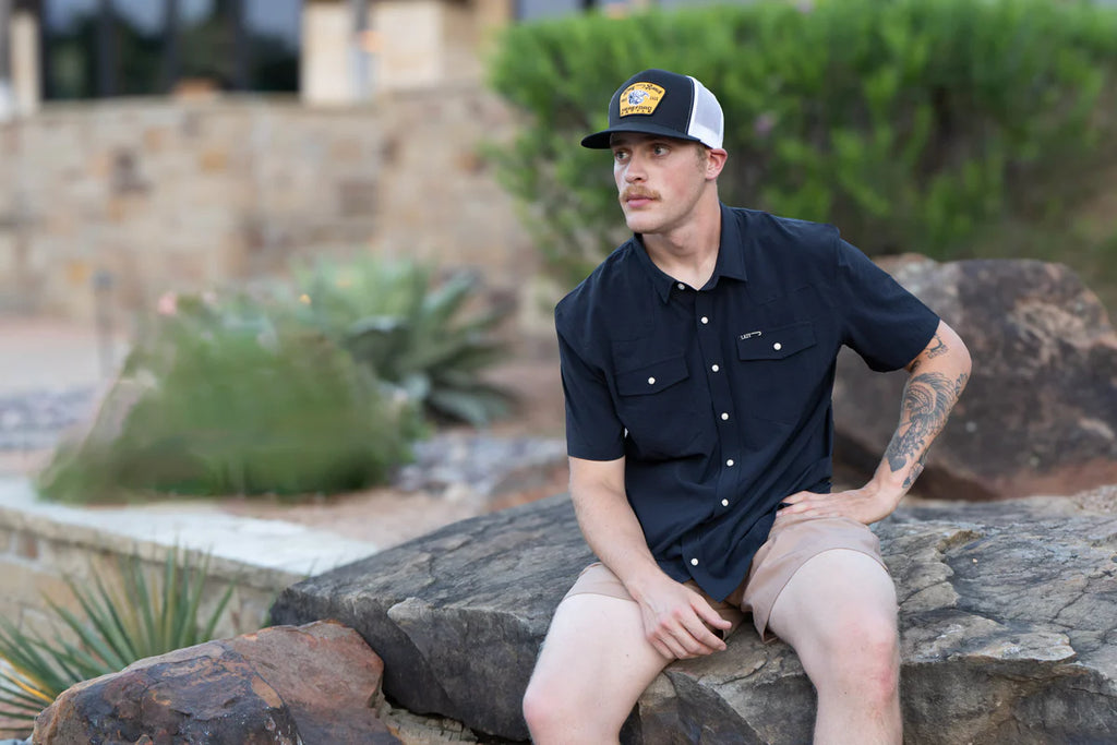 Lazy J Ranch Men's Airflow Pearl Snap Short Sleeve Shirt - Black
