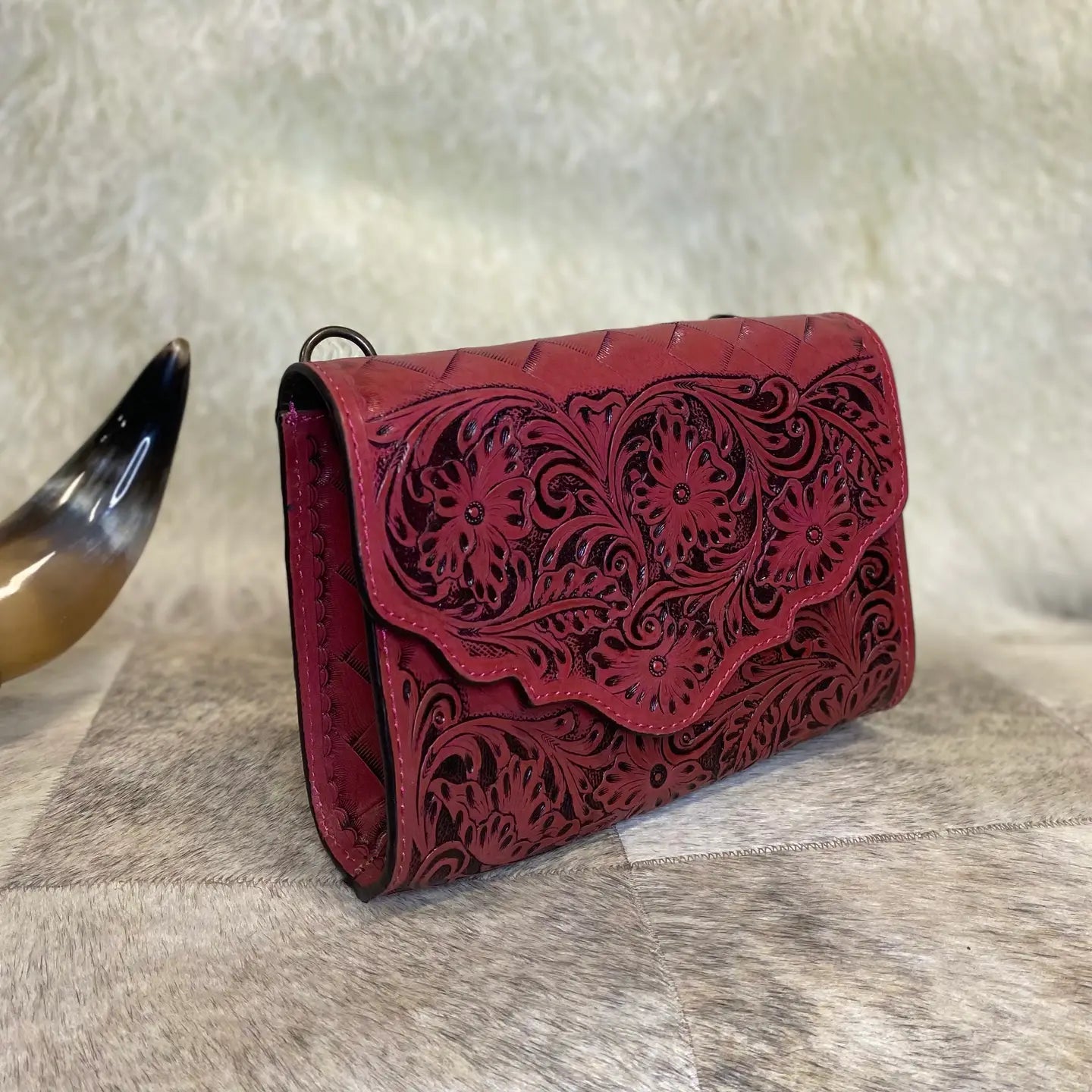 Salmon Tooled Leather Crossbody