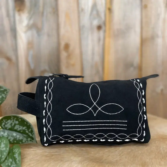 Black Suede Boot Stitch Toiletry Bag