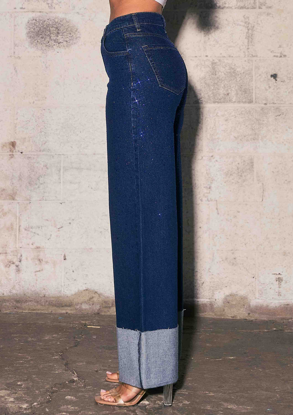 The Vegas- High Rise Wide Leg Cuff Jeans