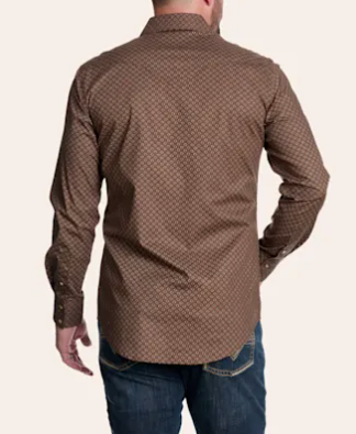 Rock & Roll Denim Men's Brown Mini Aztec Print Long Sleeve Pearl Snap Western Shirt