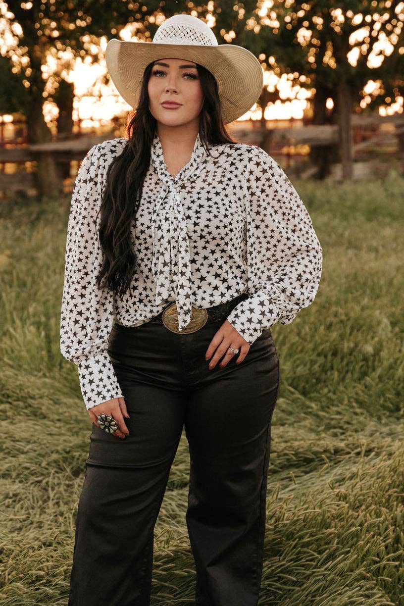 TINY STAR MESH TIE BOW LACE TOP