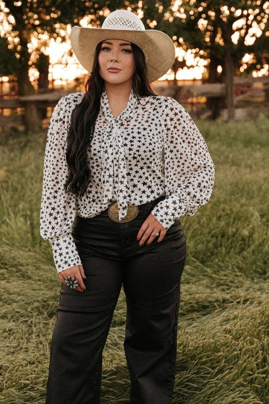 TINY STAR MESH TIE BOW LACE TOP