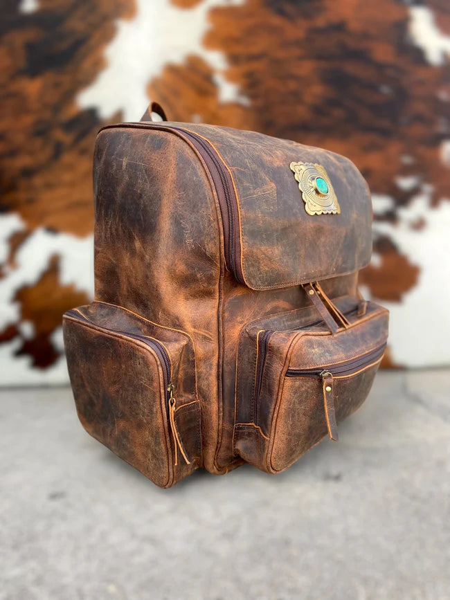 Rustic Concho Leather Backpack