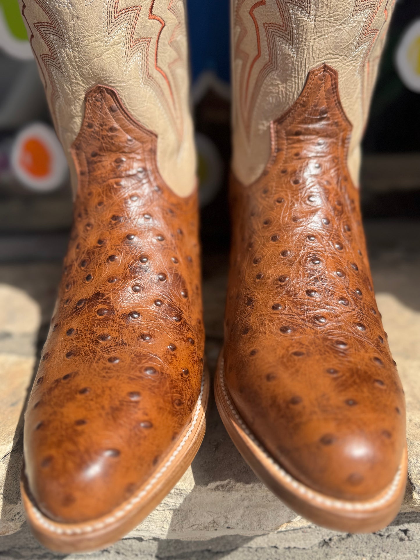 Roper Burnish Brown Embossed Otis Ostrich Boots