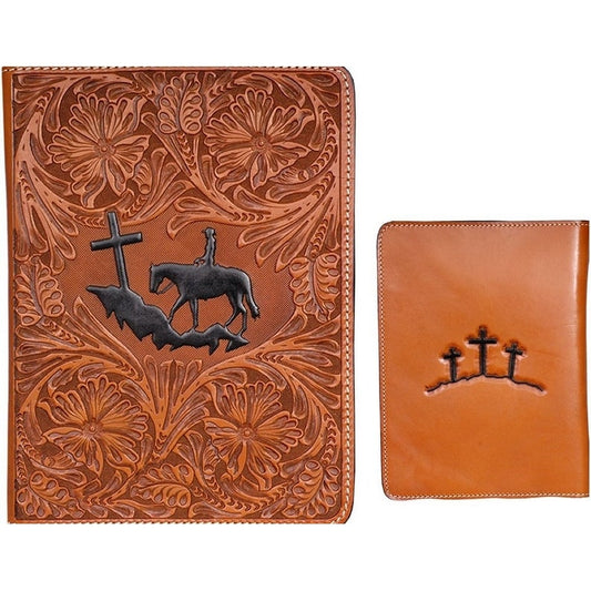 Natural Cowboy Bible Cover Crosses on Back
