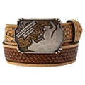 3D Boys Belt 1 1/4" Basket Weave Inlay Natural Brown