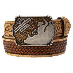 3D Boys Belt 1 1/4" Basket Weave Inlay Natural Brown