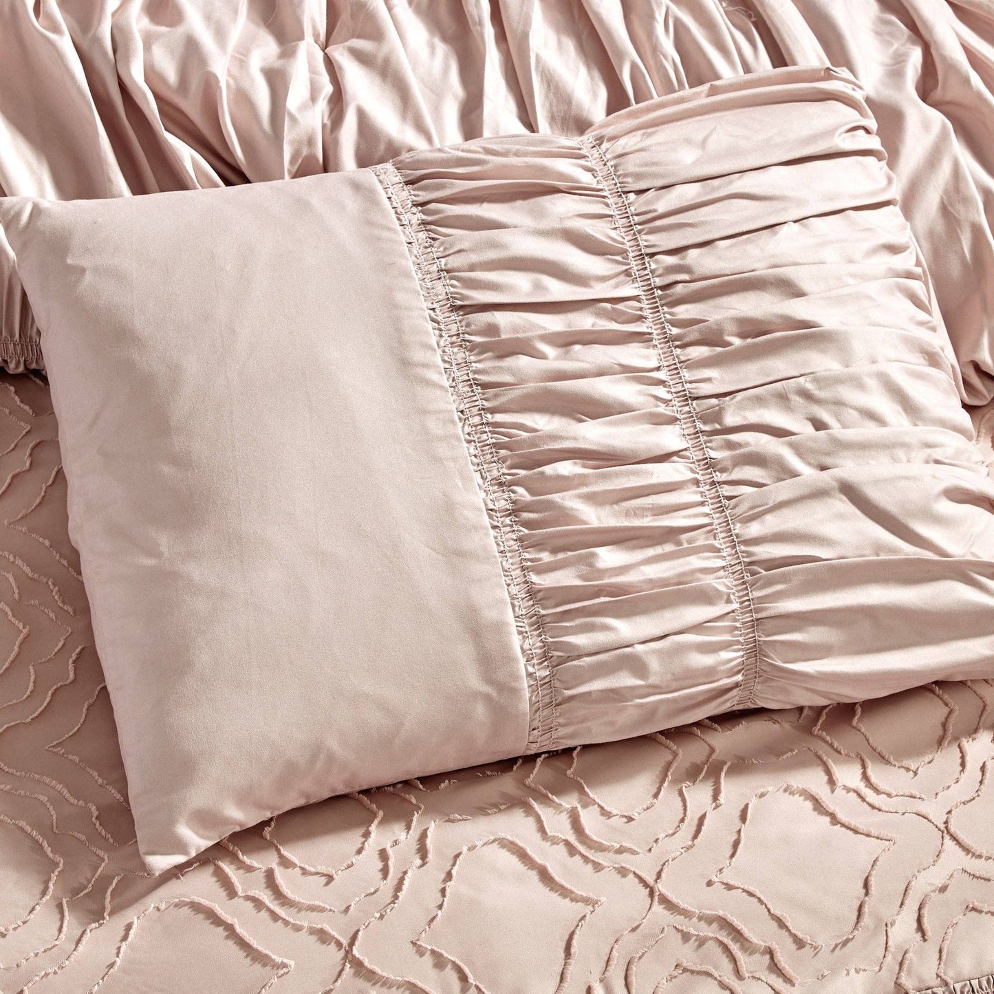 Ultra Soft Ruffle Pink Pleated Comforter - 7 Piece Set