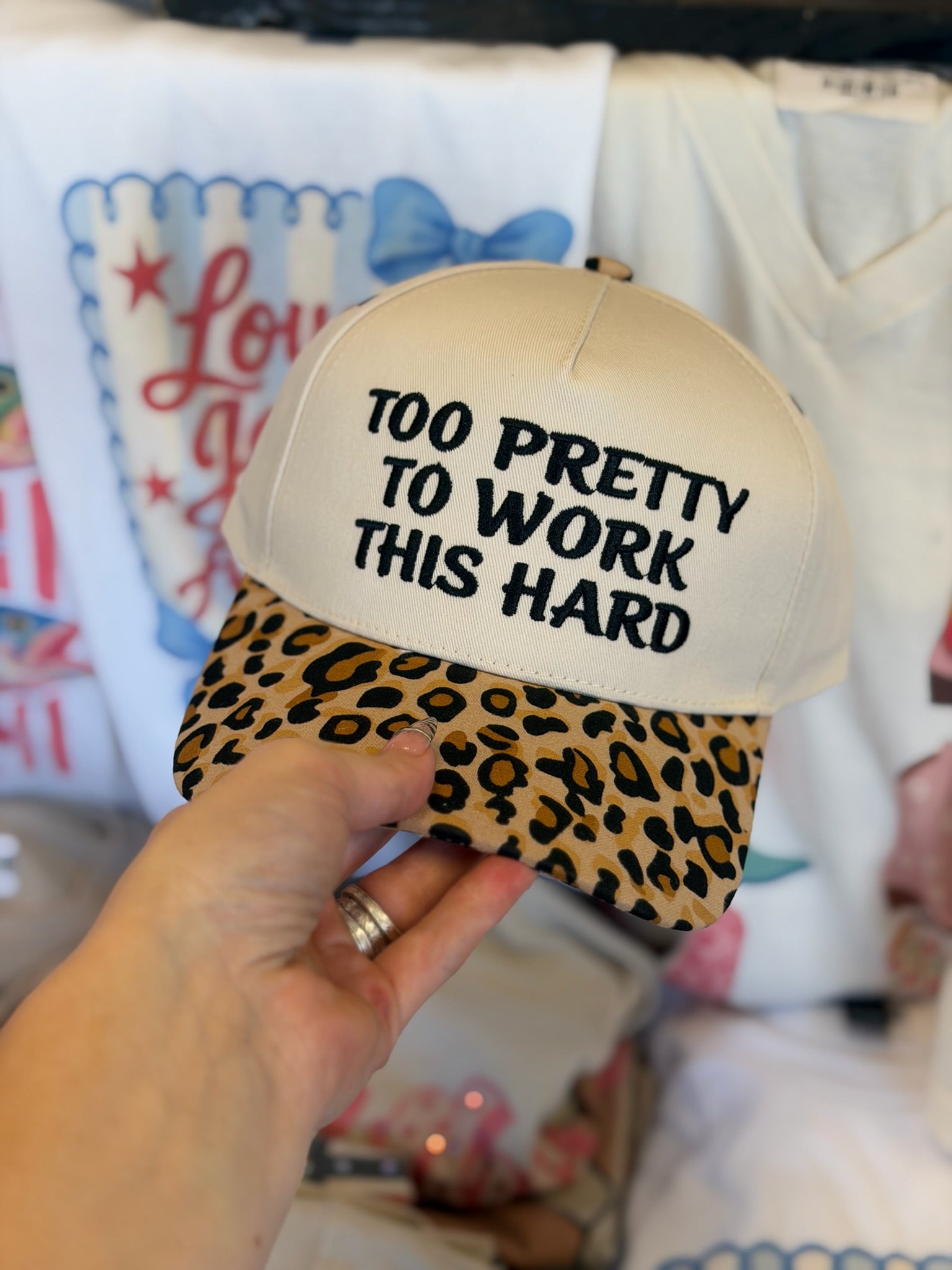 TOO PRETTY TO WORK THIS HARD TRUCKER HAT