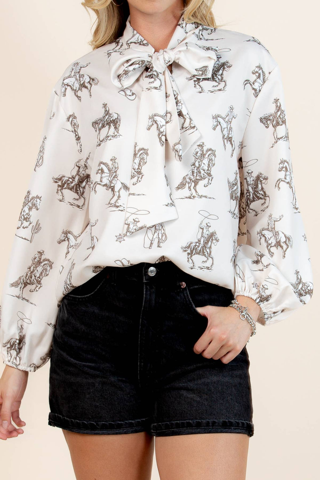 Western Sheriff Cowboy Print Blouse