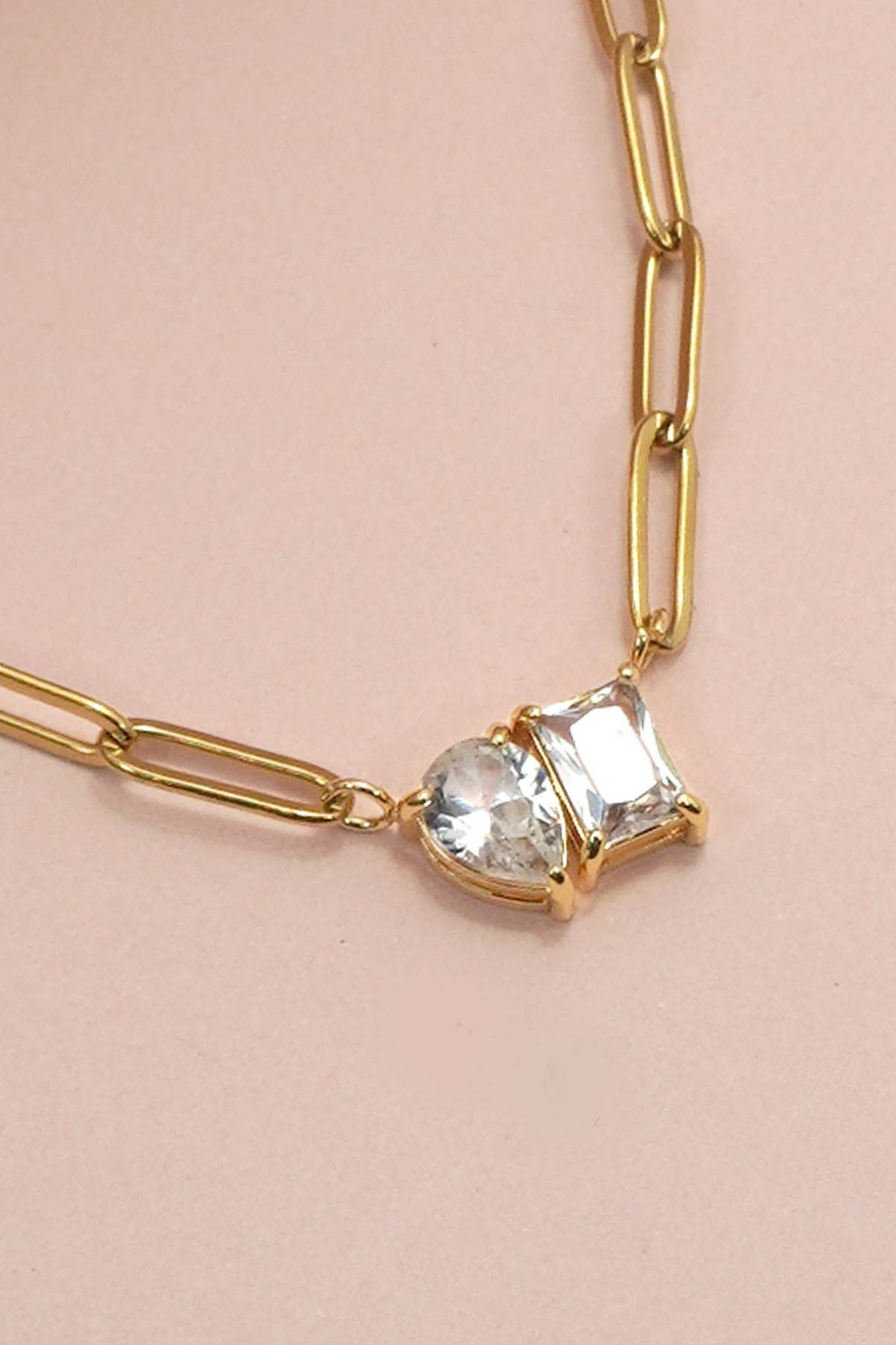 Double Jeweled Paperclip Necklace
