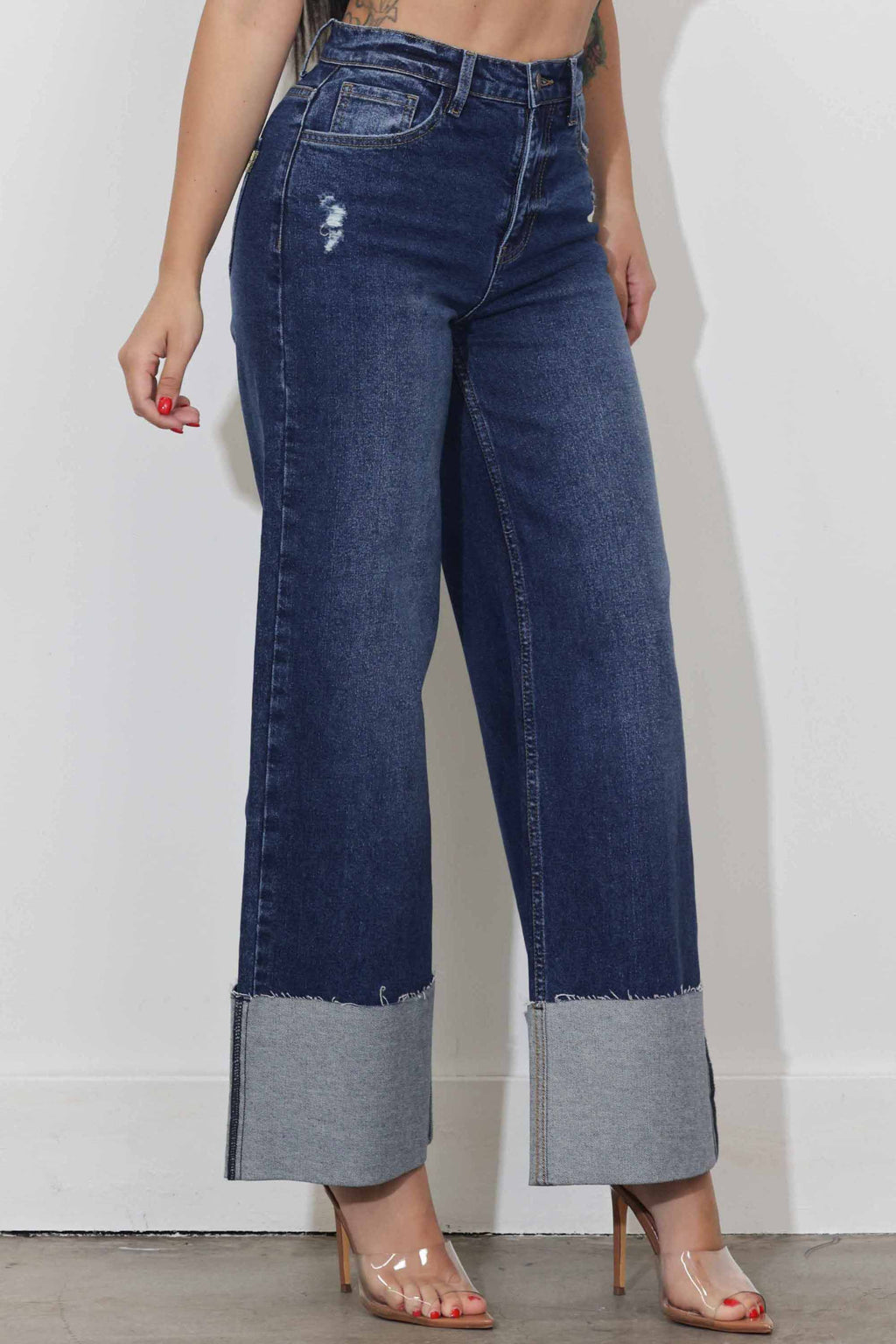 Wide Leg Cuff Jeans