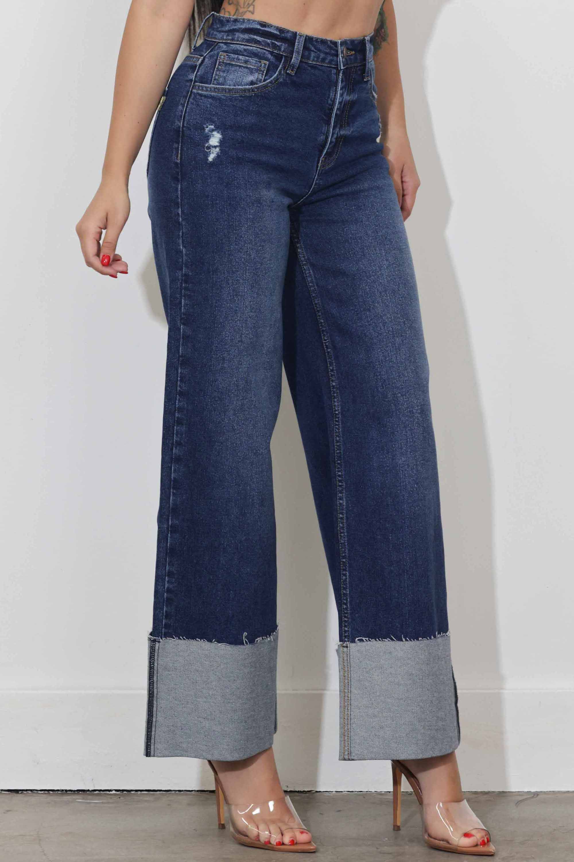 Wide Leg Cuff Jeans