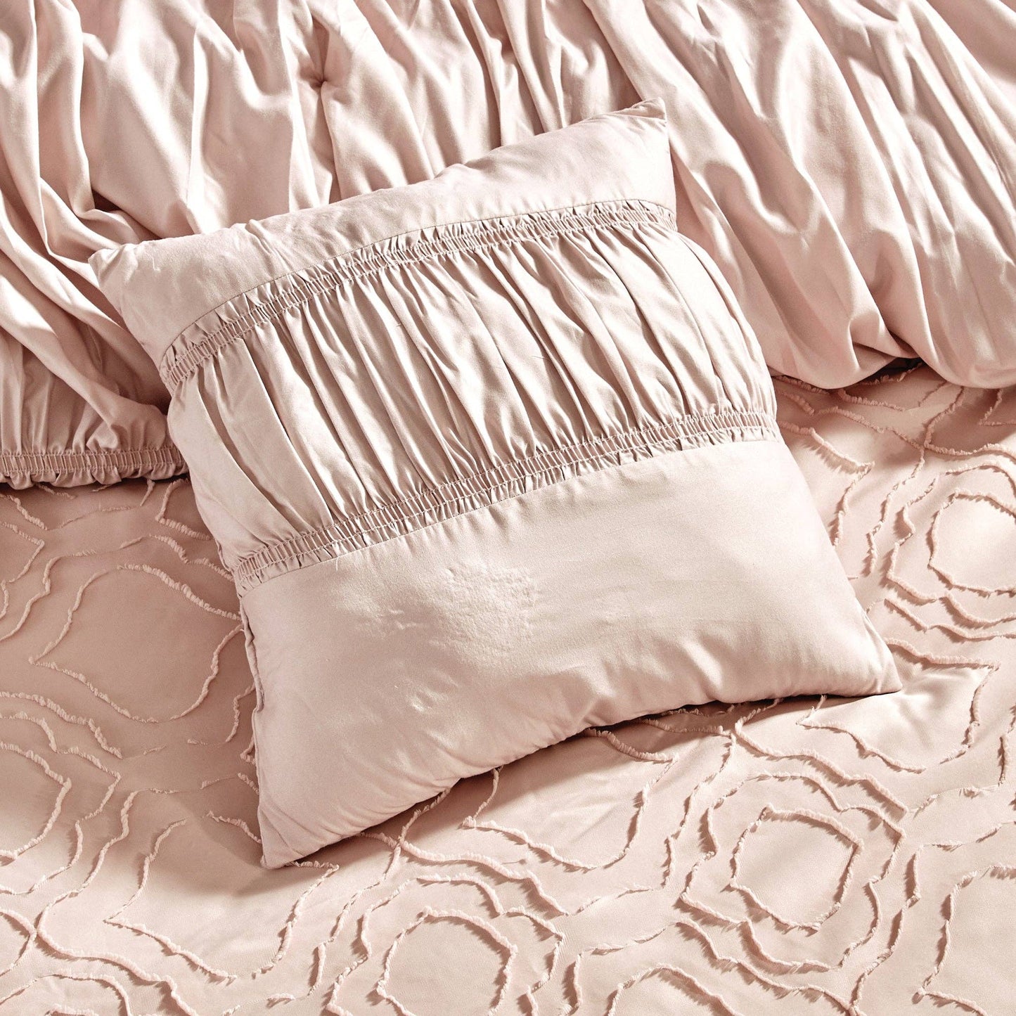 Ultra Soft Ruffle Pink Pleated Comforter - 7 Piece Set