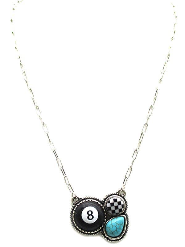 8 Ball Checker Turquoise Necklace