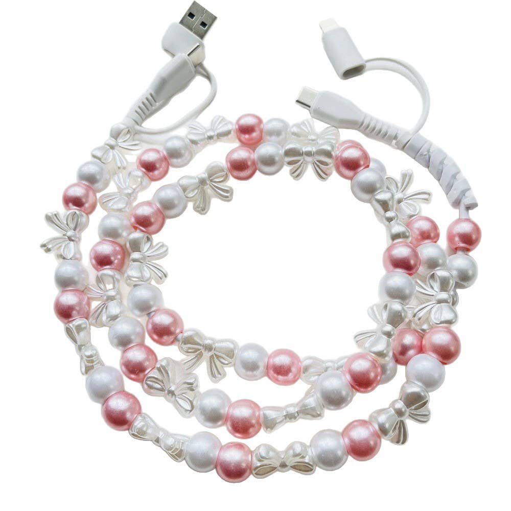Pink Bow Bead Charging Cable