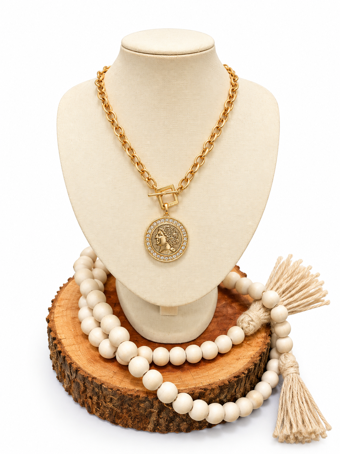 Jeweled Gold Coin Necklace