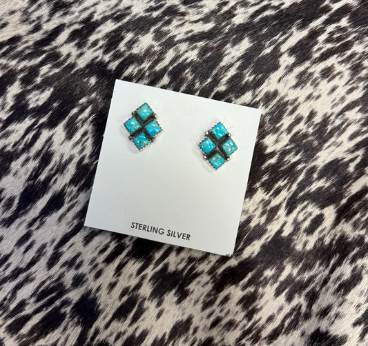 Hada Sterling Silver Kingman Turquoise Cluster Studs