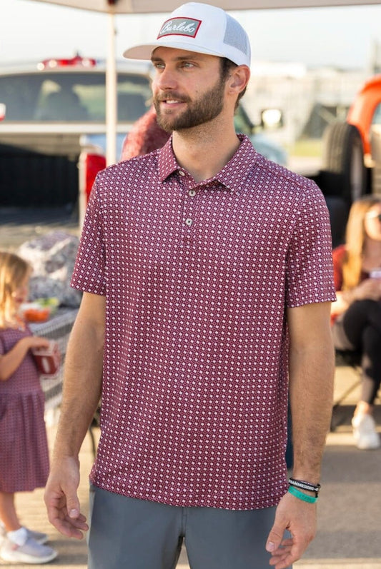 Burlebo Performance Polo Texas Maroon & Grey