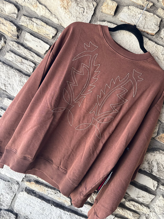 Rock N Roll Denim Boot Stich Embroidered Pullover