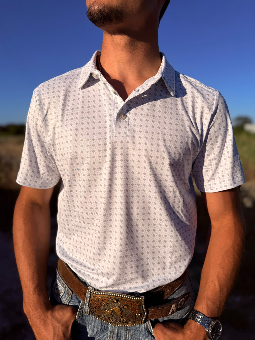 Performance Polo - Texas Grey and White