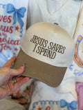 JESUS SAVES, I SPEND TRUCKER HAT