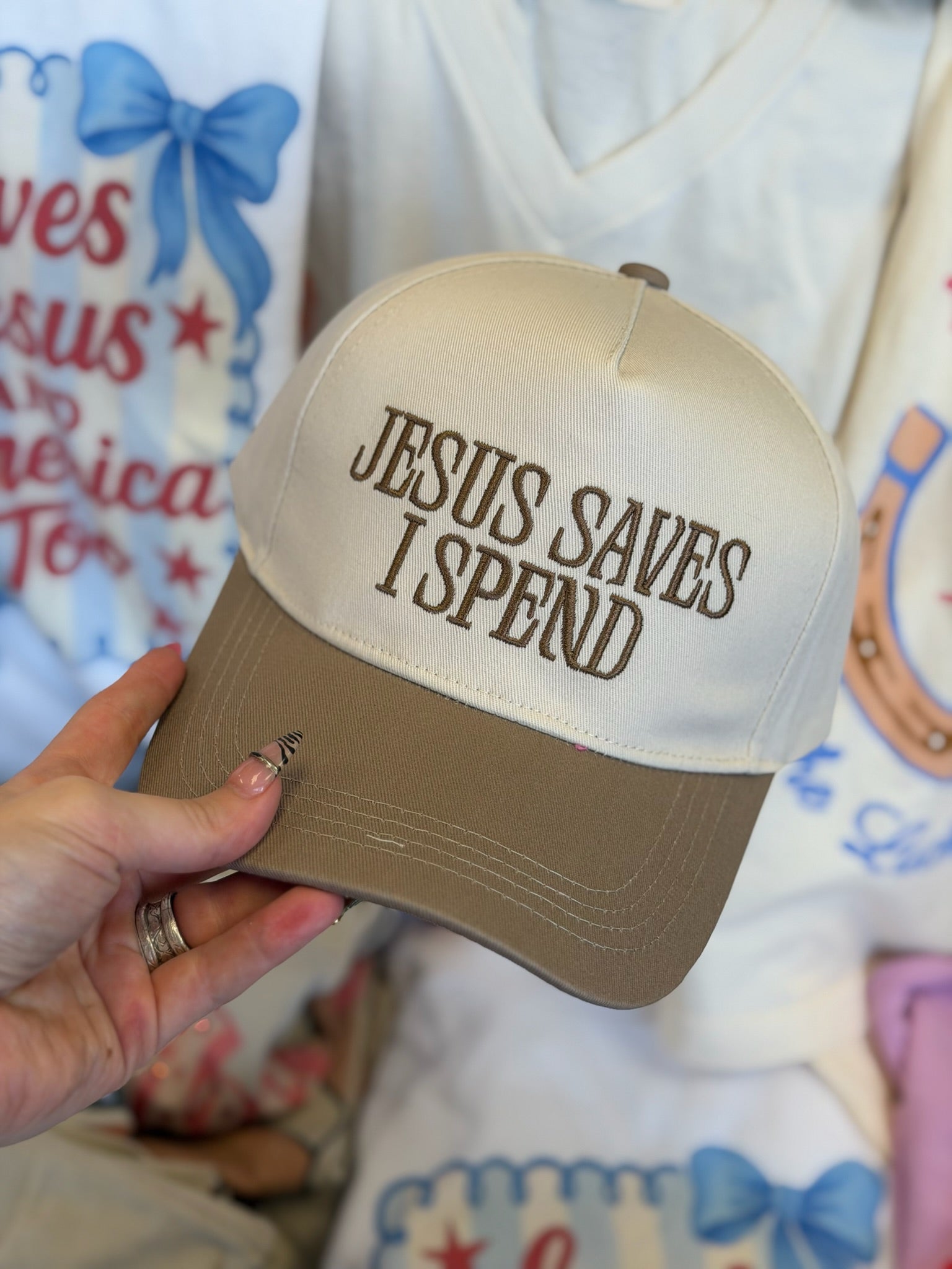 JESUS SAVES, I SPEND TRUCKER HAT