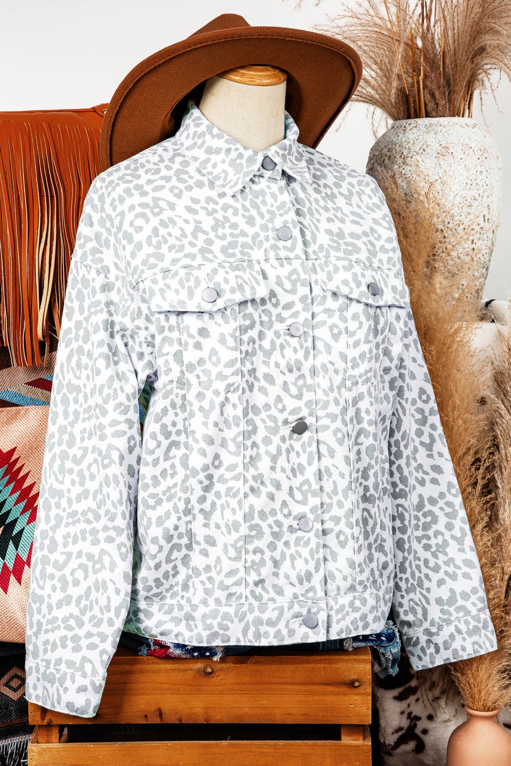 Leopard Flap Pocket Denim Jacket