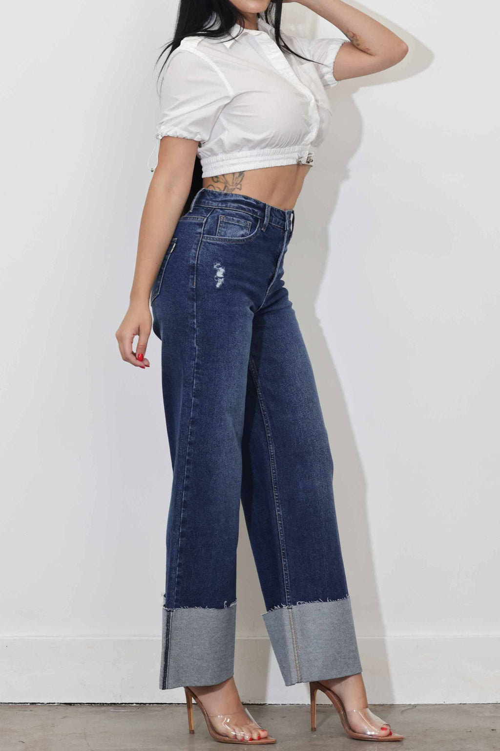 Wide Leg Cuff Jeans
